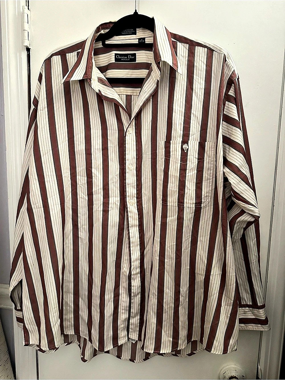 Christian Dior Monsieur Casual Button Down Shirts Brown Cream Size 16 (34-35)